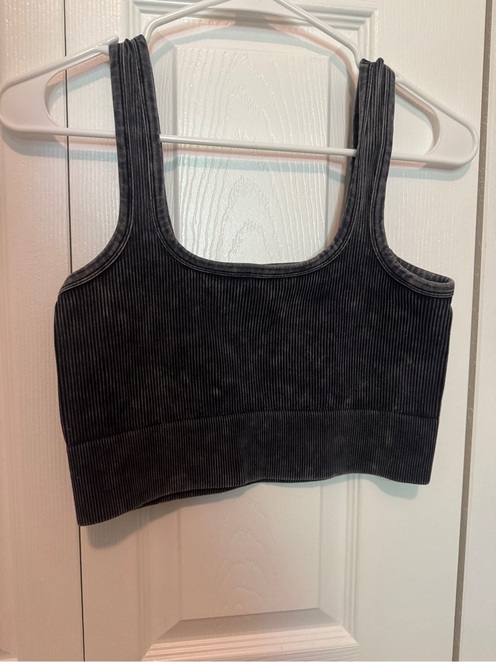 Ribbed Crop Tank Top - Charcoal Gray